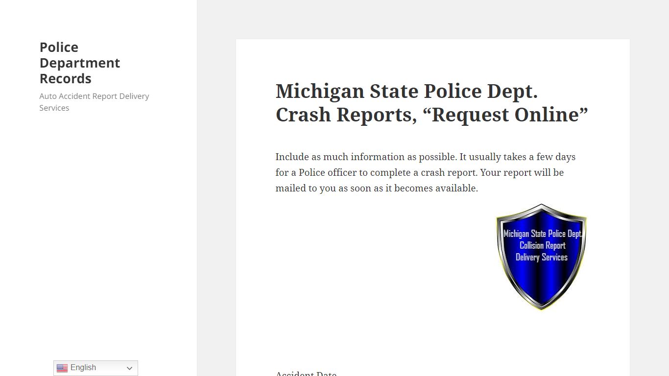 Michigan State Police Dept. Crash Reports, “Request Online”