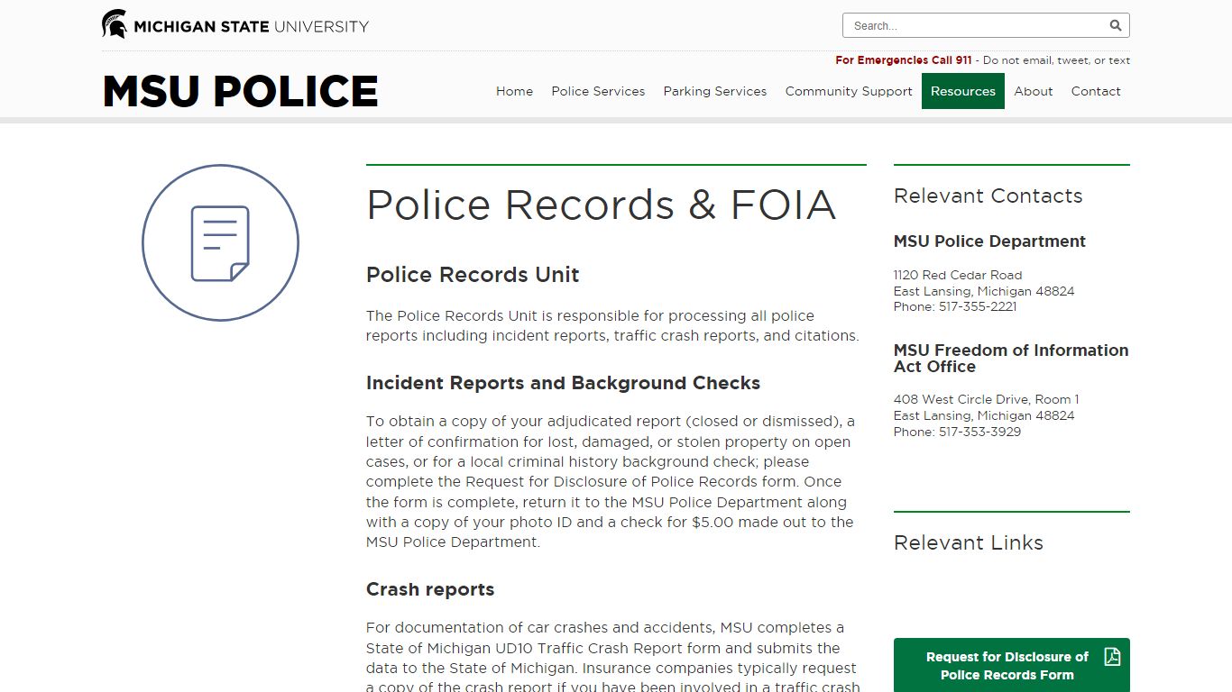 Police Records & FOIA – MSU Police and Public Safety